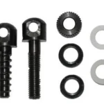 GrovTec Bulk Parts Wood Screw Swivel Studs, two black studs with assorted black and white washers