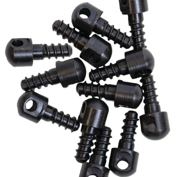 GrovTec Bulk Parts black wood screw swivel studs arranged in a pile