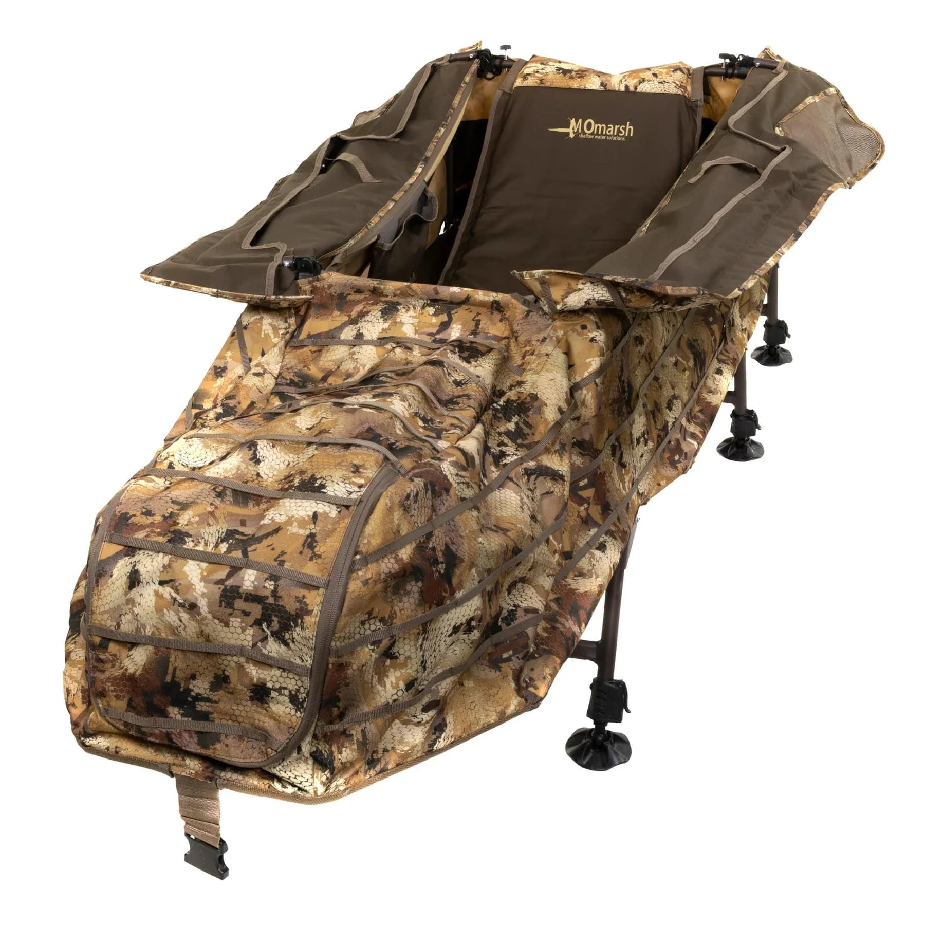 primary-46780 Higdon Outdoors MOmarsh ATX InvisiLay Blind in marsh camo with open top and support legs