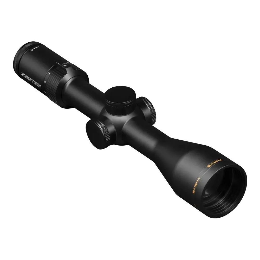 primary-46820 ZeroTech Optics Thrive rifle scope, black angled side view with adjustment turrets