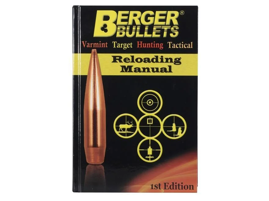 primary-46832 Berger Bullets Reloading Manual - 1st Edition, black cover with bullet and yellow text