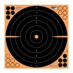 Allen EZ Aim bullseye target in orange and black with rings and corner aiming dots