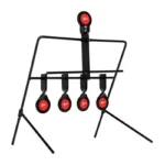 ALLEN EZ AIM RESET SPINNER TGT RMFR, black metal target stand with five red circular paddles