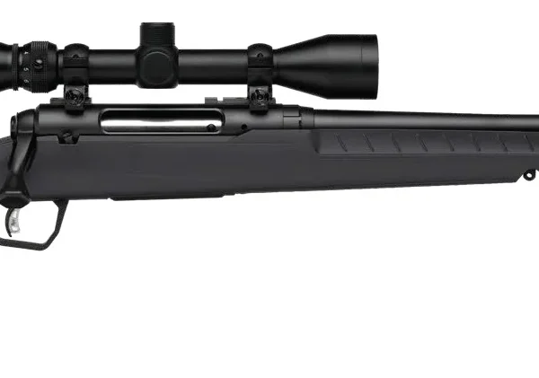 Savage Arms SAV AXIS 2 XP gray and black rifle in right-side view with mounted scope