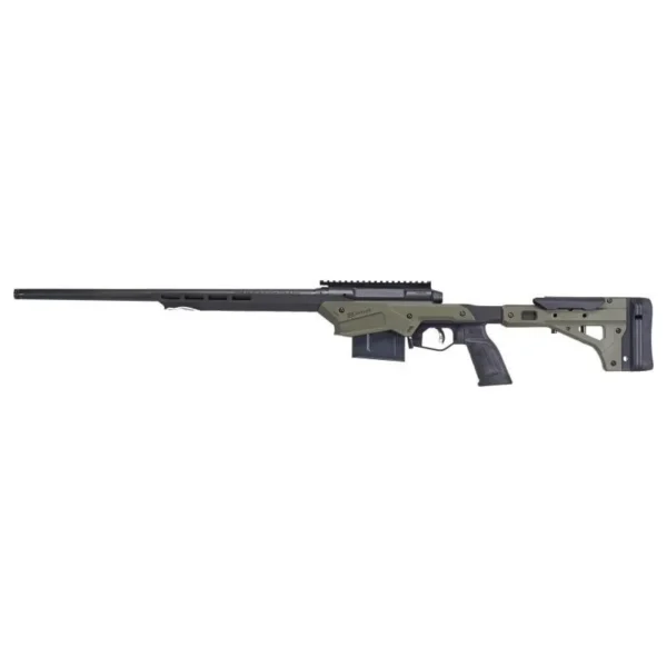 Savage Arms Axis II Precision Rifle, OD green and black right-side view with skeletal stock