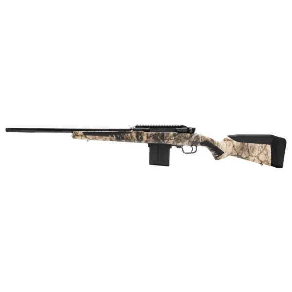 Savage Arms SAV IMPULSE PREDATOR rifle with camouflage stock, black barrel and magazine, left side
