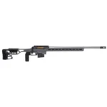 Savage Arms SAV 110 ELT PRSN rifle, right-side view with gray chassis, long barrel and magazine