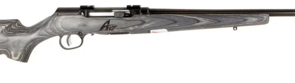 Savage Arms A17 Sporter right-side view with gray laminate stock, black action and long barrel