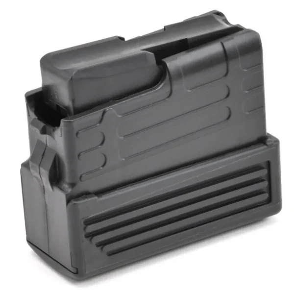 Savage Arms 212 black magazine in angled side view with ribbed base and molded body