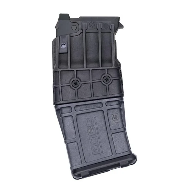 Mossberg 590M Shotgun Magazine, black polymer magazine with molded panels, front view