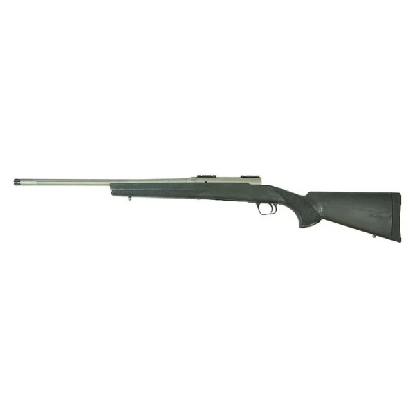 Savage Arms SAV 110 TRL HTR LT, right-side view of black bolt-action rifle with green barrel