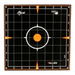 ALLEN EZ AIM SIGHT-IN target, front view with black grid, white rings and orange center