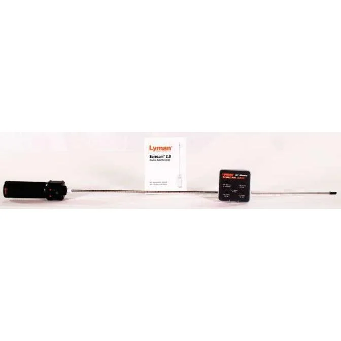primary-46941 Lyman Borecam 2.0 Wireless Bore Camera, probe, cable, receiver and instruction sheet laid out