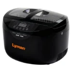 Lyman Turbo Sonic Ultrasonic Case Cleaner, black front view with clear lid and digital control panel