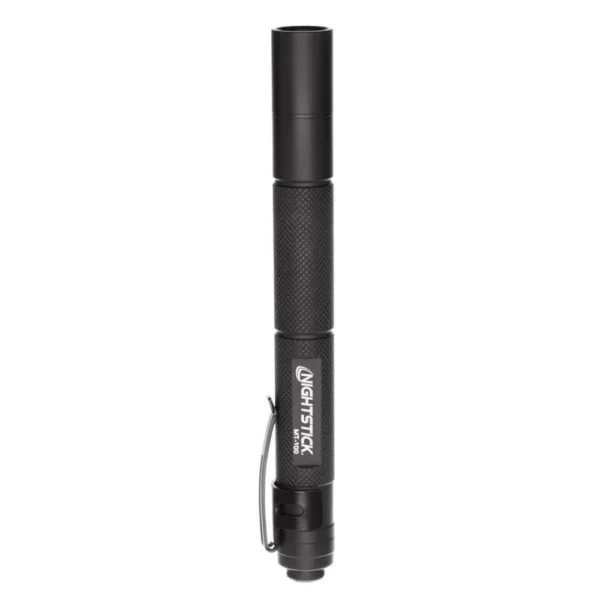 Nightstick Aluminum Mini-TAC Flashlight slim black flashlight with pocket clip, front view