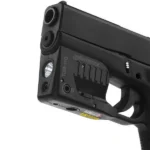 Nightstick Rechargeable Sub-Com weapon light with green laser, black angled underside view