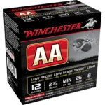 Winchester Ammunition WIN AA, black and red shotshell box in angled front view