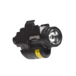 Nightstick Subcompact Weapon Mounted Light, black angled front view with round lens