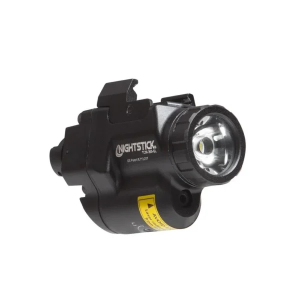 Nightstick Subcompact Weapon Mounted Light, black angled front view with round lens