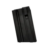 MAG DURAMAG 5RD magazine, black angled front view with ribbed metal body
