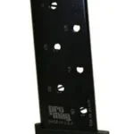 ProMag Colt Government Magazine, black steel magazine in angled side view with extended base