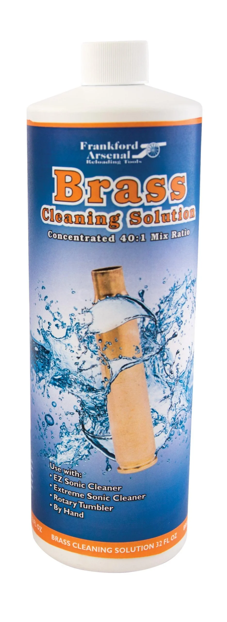 primary-47039 AOB Frankford Ultrasonic Brass Cleaner in a white bottle with blue and orange label, front view