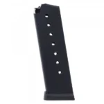 KCI USA 1911 black magazine in angled side view with witness holes and extended baseplate