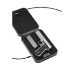 Snapsafe TrekLite Lock Box XL, open black case with combination lock cable and foam-lined interior