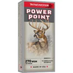 Winchester Super-X Power Point Rifle Ammunition, front and side view of gray box with deer artwork