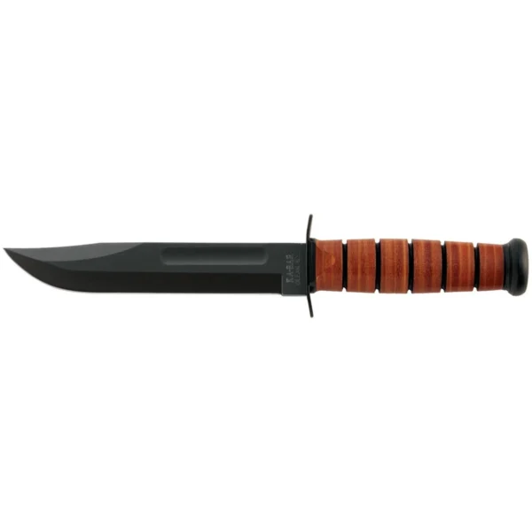 KA-BAR Knives KBAR USMC Fighting/Utility knife, side view with black blade and brown handle