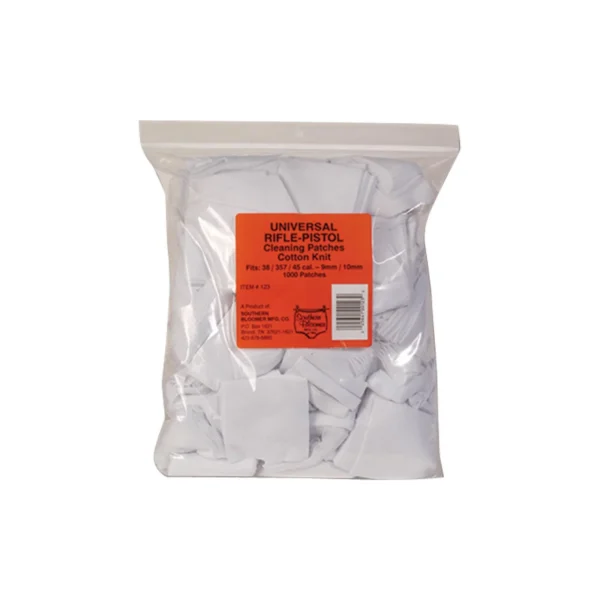 Southern Bloomer Universal Rifle/Pistol Cotton Knit Cleaning Patches, clear bag of white patches