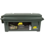 Plano Shot Shell Box, OD green front view with hinged lid, latch and product label