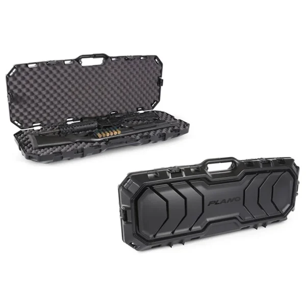 Plano Tactical Series Long Gun Case, black case shown closed and open with foam lining
