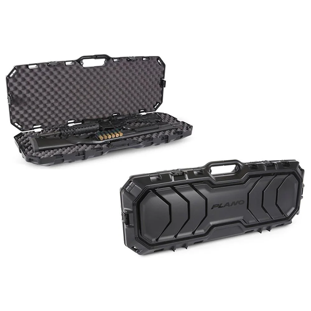 primary-47167 Plano Tactical Series Long Gun Case, black case shown closed and open with foam lining