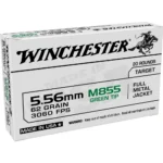 Winchester Ammunition Winchester USA Lake City M855 Green Tip Rifle Ammunition 5.56X45 NATO 62 gr. FMJ 3060 fps 20/ct