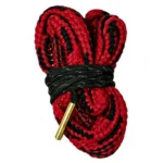 KleenBore Kwik Kleen One Pull Through Rope Cleaner, coiled red and black rope with brass tip