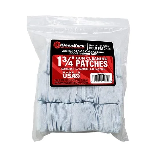 primary-47181 KleenBore Bore Cleaning Patches in a clear plastic bag with red and black label, front view