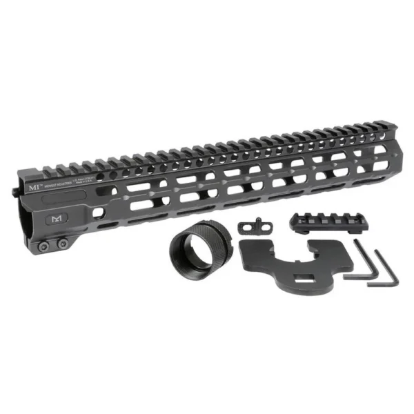 Midwest Industries Combat Rail Free Float Handguard, black side view with separate mounting parts