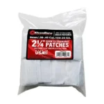 KleenBore 2 1/4-inch Bore Cleaning Patches, clear bag filled with white square patches