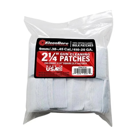 primary-47191 KleenBore 2 1/4-inch Bore Cleaning Patches, clear bag filled with white square patches