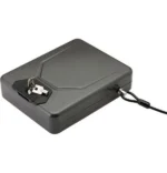 Hornady Alpha Elite Lock Box, black angled top view with key lock and security cable