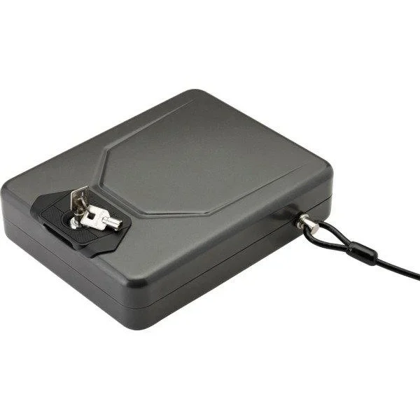 Hornady Alpha Elite Lock Box, black angled top view with key lock and security cable