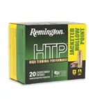 Remington HTP Handgun Ammunition, green and yellow box in angled front view