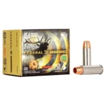 Federal Premium Barnes Expander Handgun Ammunition, black and gold box with two cartridges