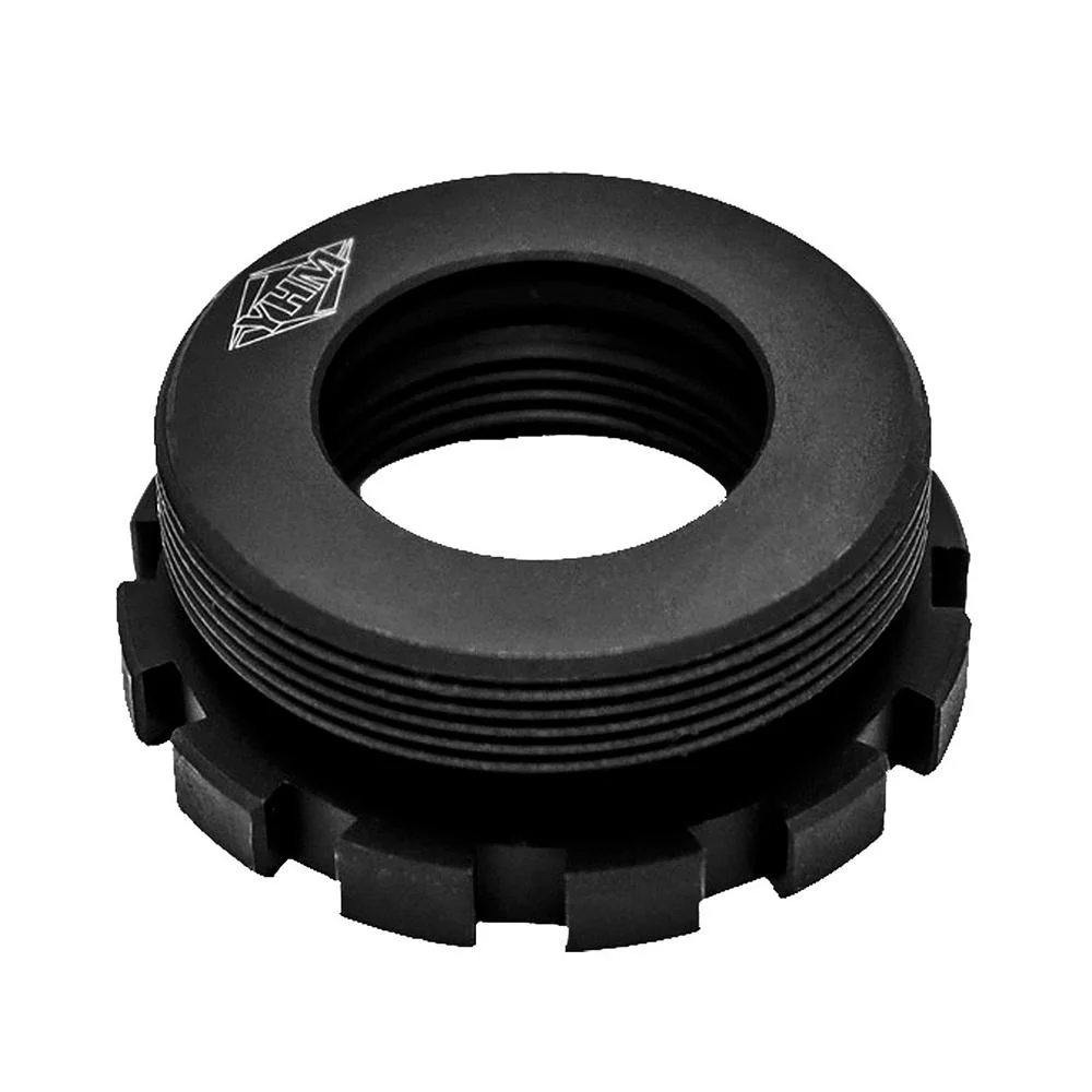 primary-47210 Yankee Hill Machine YHM SRX QD Adapter, angled view of black threaded metal adapter