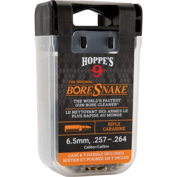 Hoppe's Boresnake Den .257-.264 Caliber Rifle, front view of clear retail case with black handle