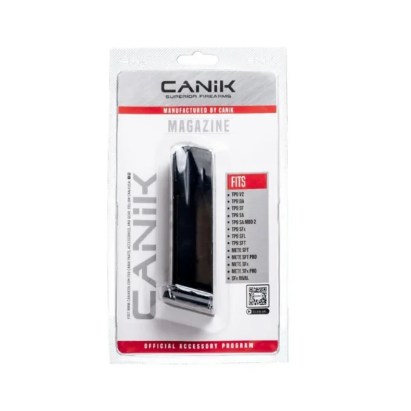 Century Arms Canik full-sized magazine, front view in white and red retail packaging