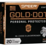 Speer Ammunition SPR GLD DOT CARRY GUN black and gold ammunition box, front view