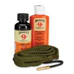 Hoppe's 1.2.3. Done Rifle Cleaning Kit with two bottles, green cleaning cord and brass tip