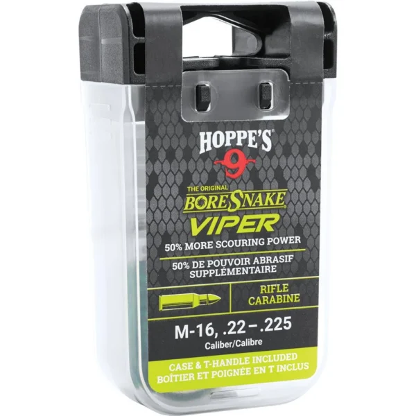 BORESNAKE VIPER RIFLE 243/6MM W/ DEN black and clear handled storage case, front view